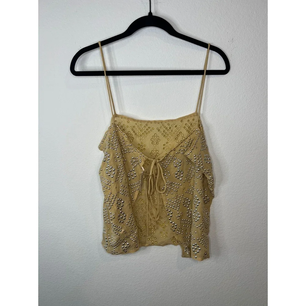 Free People Womens Camisole Studded Tie Back Yellow XL
